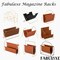 Fabulaxe Gold-Tone Metal Magazine Rack with Brown Faux Leather Sling Freestanding Organizer for Magazines Newspapers & Files